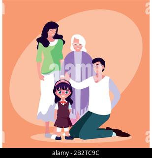 Große Familie zusammen im Wohnzimmer, drei Generationen Vector Illustration Design Stock Vektor
