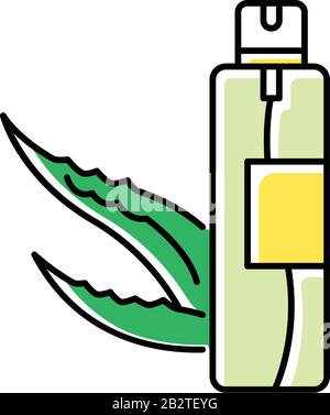 Symbol für grüne Farbe des Haarsprays. Organisches kosmetisches Produkt. Hautpflegelotion. Naturöl mit Heilkräutern. Pflanzliche Essenz in Aerosol. Gesichtsbehandlung Stock Vektor