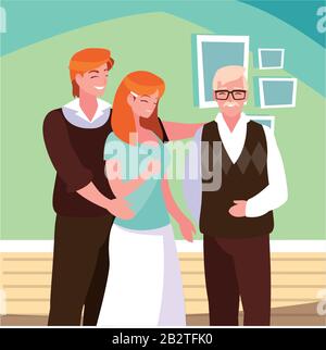 Ein paar Leute und ein Großvater im Wohnzimmer, Vektorgrafiken Stock Vektor
