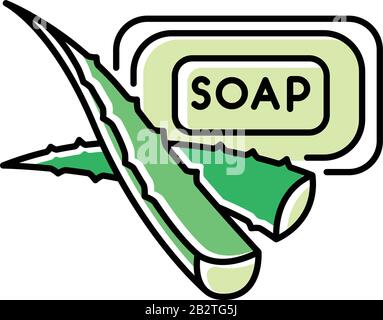 Symbol für Seifengrün auf Werksbasis. Organische Toilettenartikel. Kosmetische Aloe vera. Hygiene und gesunde Hautpflege. Werkbasiertes Produkt. Reinigungsbehandlung mit Stock Vektor