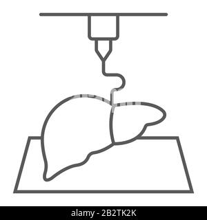 3D-Bioprinting Thin Line Icon, Technologie und Medizin, medizinisches Druckerzeichen, Vektorgrafiken, ein lineares Muster auf weißem Hintergrund, eps 10. Stock Vektor