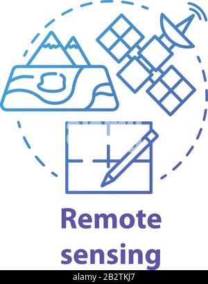 Symbol für Fernerkundung. Moderne Kartografie. Erderkundungen aus dem All. Satellitenbilder werden vermessen. Vektor-isolierte Umriss-RGB-Farbzeichnung Stock Vektor