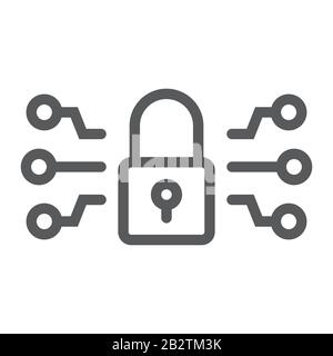Cyber Security Line Icon, Technologie und Schutz, Vorhängeschloss, Vektorgrafiken, ein lineares Muster auf weißem Hintergrund, eps 10. Stock Vektor