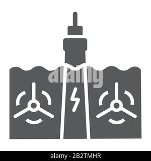 Tidal Power Glyph-Symbol, Technologie und alternative Energie, Wasserkraftzeichen, Vektorgrafiken, ein festes Muster auf weißem Hintergrund, eps 10. Stock Vektor