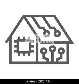 Smart Home Line Icon, Technologie und Haus, Haus mit Chipzeichen, Vektorgrafiken, einem linearen Muster auf weißem Hintergrund, eps 10. Stock Vektor