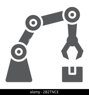 Glyph-Symbol für Roboterarm, Technologie und Maschine, mechanisches Armschild, Vektorgrafiken, ein durchgehendes Muster auf weißem Hintergrund, eps 10. Stock Vektor