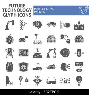 Zukunftsweitiges Technologie-Glyphe-Symbol, Sammlung von Innovationssymbolen, Vektorskizzen, Logo-Illustrationen, Technologiesymbole, Roboterkennzeichen solide Stock Vektor