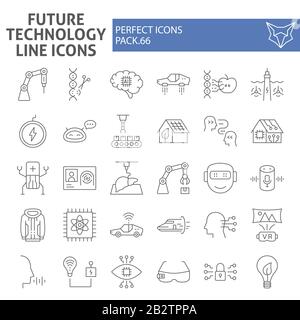 Thin-Line-Symbolsatz für zukünftige Technologien, Sammlung von Innovationssymbolen, Vektorskizzen, Logo-Illustrationen, Technologiesymbole, Roboterzeichen Stock Vektor