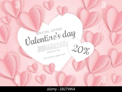 Valentines Tag verkauf Plakat mit rosa Herzen Hintergrund Stock Vektor