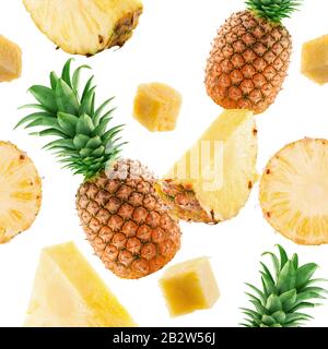 Nahtloses Muster mit Ananas- und Ananasscheiben. Stockfoto