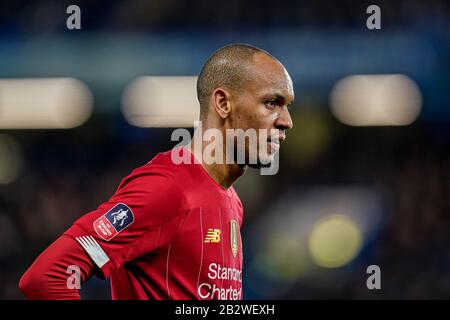 London, Großbritannien. März 2020. Fabinho von Liverpool beim FA-Cup-Spiel zwischen Chelsea und Liverpool an der Stamford Bridge, London, England am 3. März 2020. Foto von David Horn. Kredit: Prime Media Images/Alamy Live News Stockfoto
