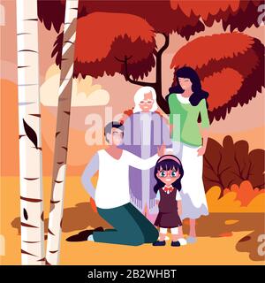Große Familie zusammen im Wohnzimmer, drei Generationen Vector Illustration Design Stock Vektor