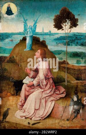 Der heilige Johannes der Evangelist auf Patmos - Hieronymus Bosch, ca. 1489 Stockfoto