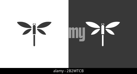 Dragonfly. Isoliertes Symbol auf schwarzem und weißem Hintergrund. Tierische Glyph-Vektor-Illustration Stock Vektor