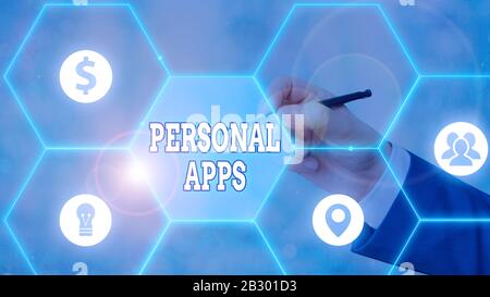 Handschriftertext Persönliche Apps. Konzeptionelle Foto-App für sichere Passwortlose Validierung von Online-Diensten Stockfoto