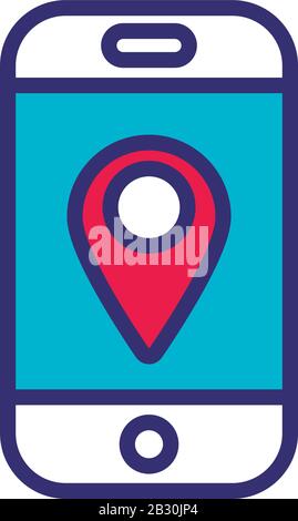 Smartphone mit Positionslinie des Pinzeigers und Symbol für Füllart Stock Vektor