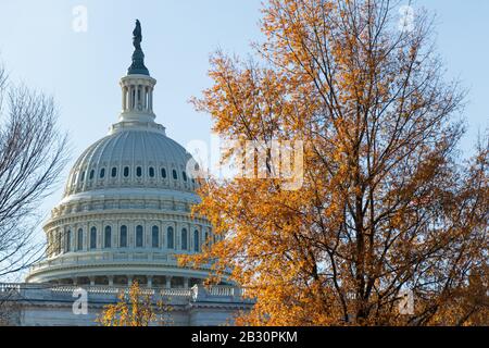 Das Hauptstadtgebäude der Vereinigten Staaten an einem sonnigen Tag in Washington. Stockfoto