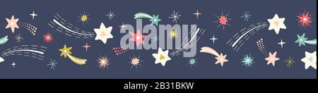 Hintergrund des Banners mit Sternenmuster. Brillanter Vektor nahtloser wiederholter Rand in Vintage-Farben. Stock Vektor