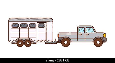 Abholung mit Pferdeanhänger. Vektorgrafiken isoliert auf weißem Hintergrund. Stock Vektor
