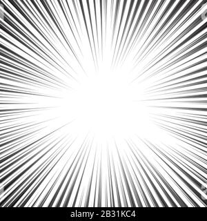 Hintergrund des Comics. Schwarz-weiße radiale Linien beschleunigen den Rahmen. Element der Geschwindigkeit oder Superhelden. Vektorgrafiken. Stock Vektor