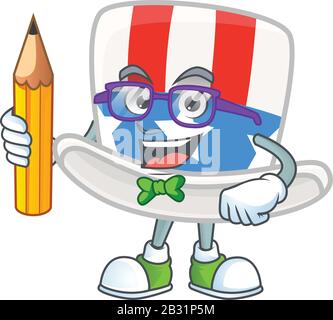 Eine Maskottchen-Ikone des studentischen Onkels sam Hutfigur mit Bleistift Stock Vektor