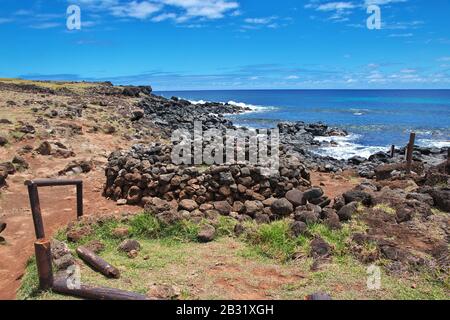 Rapa Nui. Ahu Te Pito Kura auf der Osterinsel, Chile Stockfoto