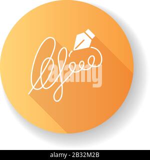 Unverkennbares orangefarbenes Symbol für lange Schatten-Glyphe. Handschrift. Autograph. Identitätsnachweis. Einwilligungsnachweise. Apostille und Legalisierung Stock Vektor