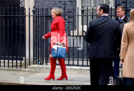 Anne-Marie Trevelyan MP (Staatssekretärin für internationale Entwicklung) verlässt ein Treffen in Downing Street, 25. Februar 2020 Stockfoto