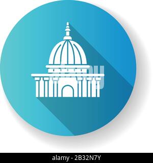 Blue Flat Design Long Shadow Glyph Ikone des Supreme Court. Höchste Gerichtseinrichtung. Regierungsbehörde. Gerichtsgebäude. Verwaltungsamt. Gesetz Stock Vektor