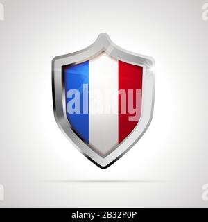 Frankreich Flagge projiziert als glänzender Schild auf einem weißen Hintergrund Stock Vektor