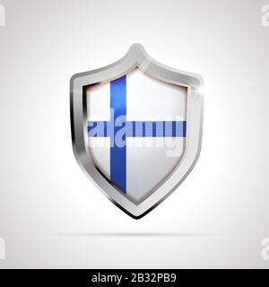 Finnland Flagge projiziert als glänzender Schild auf einem weißen Hintergrund Stock Vektor