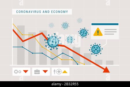 Coronavirus Impact on Global Economy and Stock Markets, Financial Crisis Concept Stock Vektor