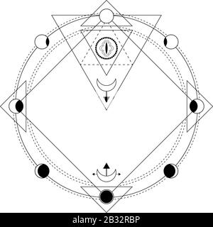 Heilige Geometrie, esoterische Symbole. Vektorgrafiken. Esoterische Zeichen, Mond, Figuren Stock Vektor