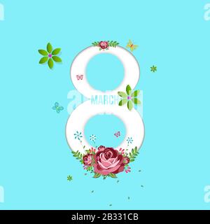 Grußkartenvorlage für den 8. März. Hintergrund oder Broschüre zum internationalen Frauentag. Stock Vektor