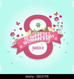 Grußkarte für den internationalen Frauentag. Kalligraphische handgeschriebene Phrase und handgezeichnete Blume Stock Vektor