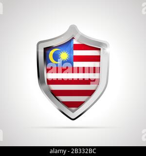 Malaysia Flagge projiziert als glänzender Schild auf einem weißen Hintergrund Stock Vektor