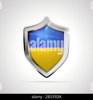 Ukraine Flagge projiziert als glänzender Schild auf einem weißen Hintergrund Stock Vektor