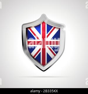 Britische Flagge projiziert als glänzender Schild auf ein Weißer Hintergrund Stock Vektor