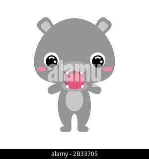 Süßer Babyhippopotamus. Cartoon-Charakter für die Dekoration und Gestaltung des Albums, des Scrapbooks, der Babykarte und der Einladung. Abbildung: Flaches Vektormaterial. Stock Vektor