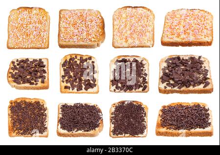 Satz verschiedener holländischer süßer Toasts isoliert auf weißem Hintergrund Stockfoto