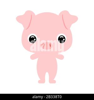 Süßes Baby-Schwein. Cartoon-Charakter für die Dekoration und Gestaltung des Albums, des Scrapbooks, der Babykarte und der Einladung. Abbildung: Flaches Vektormaterial. Stock Vektor
