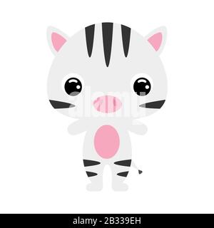 Süßes Baby Zebra. Cartoon-Charakter für die Dekoration und Gestaltung des Albums, des Scrapbooks, der Babykarte und der Einladung. Abbildung: Flaches Vektormaterial. Stock Vektor