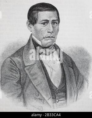 Benito Pablo Juárez García, 21. März, vom 18. Juli 1872, mexikanischer Rechtsanwalt und präsident von Mexiko, Zapotec-Herkunft aus Oaxaca/Benito Pablo Juarez Garcia, 21. März 1806 - 18. Juli 1872, mexikanischer Anwalt und Präsident von Mexiko, zapotekischer Kunst aus Oaxaca, historisch, digital verbesserte Reproduktion eines Originals aus dem 19. Jahrhundert / Digitale Reproduktion einer Originalanlage aus dem 19. Jahrhuntert, Stockfoto