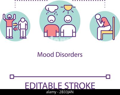 Symbol für das Konzept von Stimmungsstörungen. Mentale Krankheit Idee dünne Linie Illustration. Psychologische Probleme. Saisonale affektive Störung. Depression. Vektor Stock Vektor