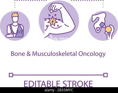 Symbol für das Konzept der Knochen- und Muskel- und Skelettononkologie. Krebsbehandlung Idee dünne Linie Illustration. Krankheitserkennung. Tumorforschung. Vektor isoliert Stock Vektor