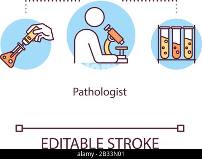 Symbol für Pathologen-Konzept. Doktor-Idee - dünne Linie - Abbildung. Medizinische Untersuchungen. Krankheitsdiagnose. Wissenschaftliche Forschung. Vektor-isolierter Umriss Stock Vektor