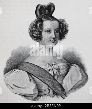 Dona Maria II. (4. April, * 15. November, um die Erzieherin oder die Gute Mutter, regierte von 1826 bis 1828 als Königin von Portugal, und nochmals von 1834 bis 185.10/Dona Maria II (4. April 1819 - 15. November 1853), die Erzieherin oder die gute Mutter, redigierte von 1826 bis 188 und erneut von 1834 bis 1853 als Königin von Portugal, historisch, digital verbesserte Reproduktion eines Originals aus dem 19. Jahrhundert / Digitale Reproduktion einer Originalvorlage aus dem 19. Jahrhuntert, Stockfoto