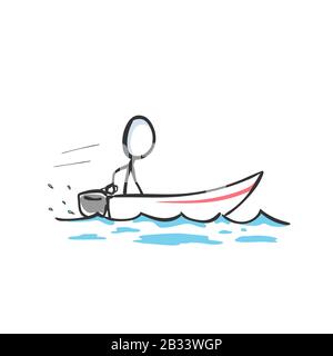 Mann im Motorboot im Meer. Bootssport und Freizeit. Hand gezogen. Stickiger Zeichentrickfilm. Doodle Skizze, Vector Graphic Illustration Stock Vektor