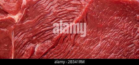 Fasertextur von Fleisch aus nächster Nähe, Panorama Stockfoto