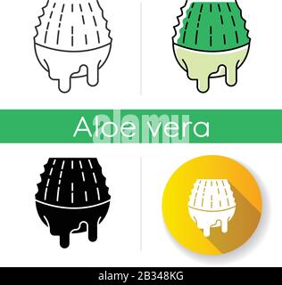 Symbol für ausgeschnittene Lamellen. Aloe vera Saft. Saftiger Dorn mit Flüssigkeit. Geschnittener Kaktus für kosmetische Mittel. Dermatologie und Hautpflege. Heilkraut. Linear schwarz und Stock Vektor